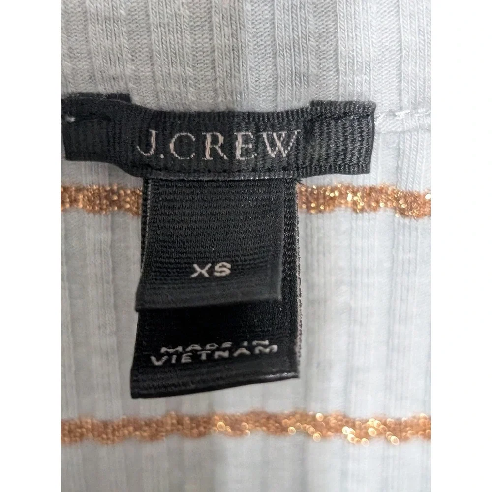 J. Crew Womens XS Grey Metallic Copper Striped Ribbed Ruffle Lettuce Edge Top